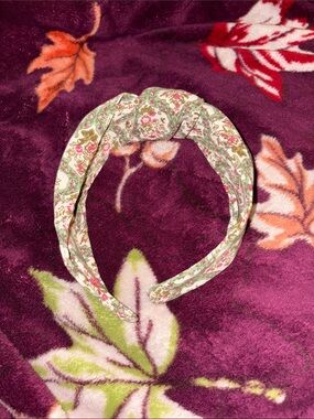 Anthropologie Cream Headband with Pink & Green Floral Print